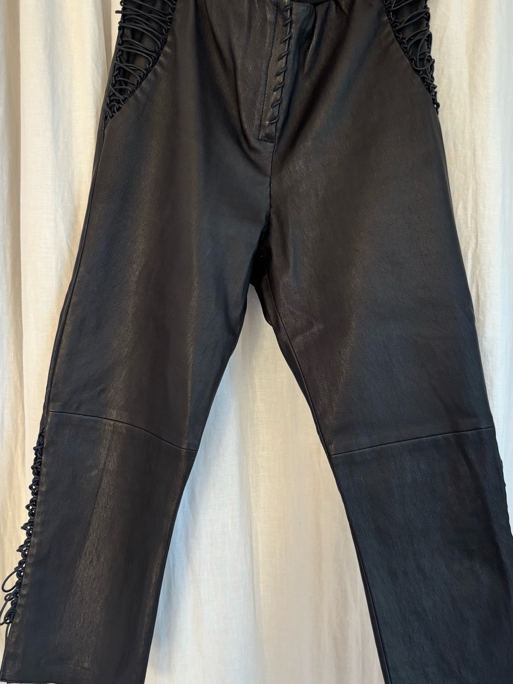 Isabel Marant Black Straight-Leg Lace-Up Detail Jeans